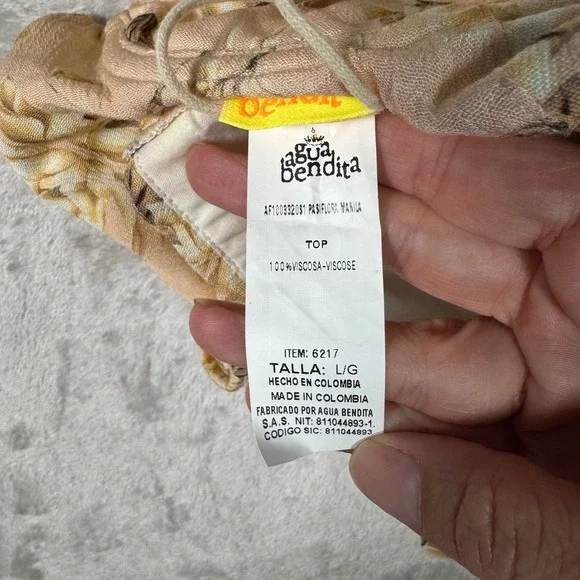 NWT Agua Bendita Floral Bustier Tank Top Women's Large L Peach Beige Floral - Picture 7 of 9